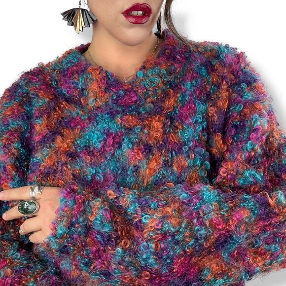 Vintage hand knitted mohair rainbow chunky oversized sweater by EXPRESS